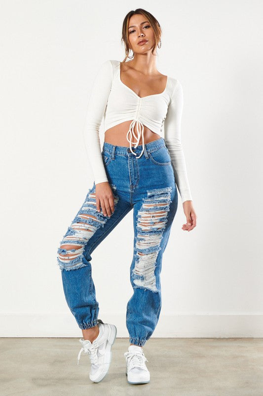 Ripped Jogger Jeans Women, High Waist Ripped Baggy Jeans